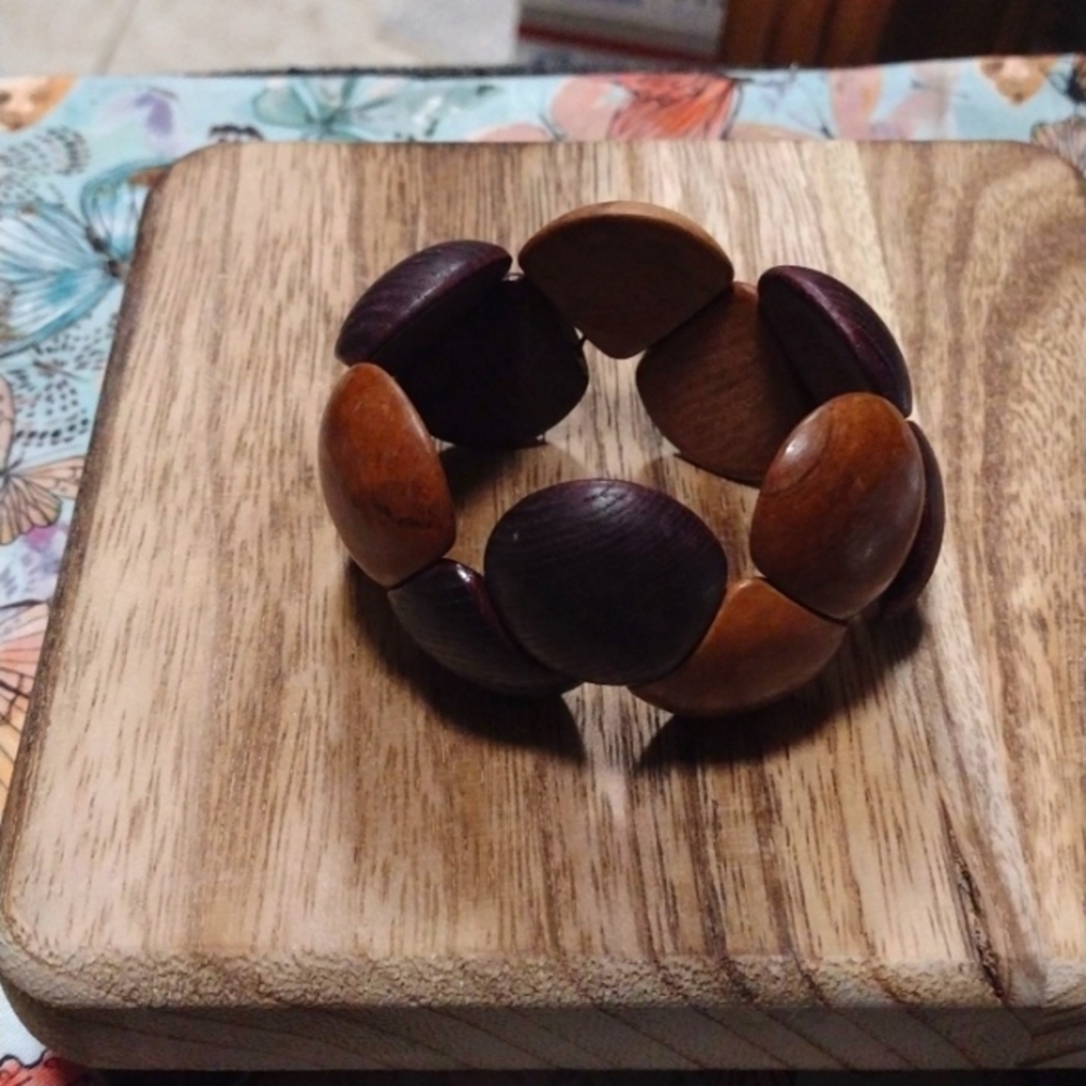 Bracelet - artisan made, wooden, two toned, stretchy